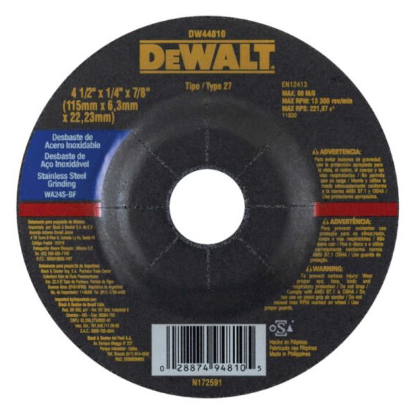 Disco de Desbaste Inox 4.1/2 Pol. DEWALT-DW44810