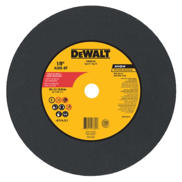 Disco de Corte Metal Inox 14 Pol. X 3,2mm X 1 Pol. DEWALT-DW80144