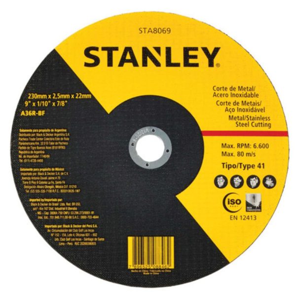 Disco Abrasivo de Corte para Inox 9 Pol. STANLEY-STA8069