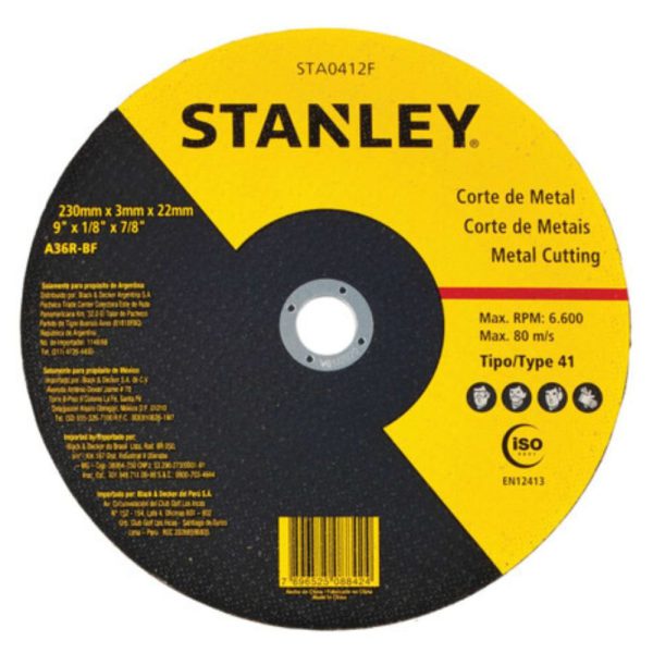 Disco Abrasivo de Corte para Metal 9 x 3,0mm x 7/8 Pol. STANLEY-STA0412F