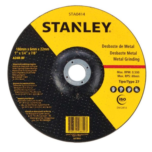 Disco Abrasivo de Desbaste para Metal 7 x 1/4 x 7/8 Pol. STANLEY-STA0414