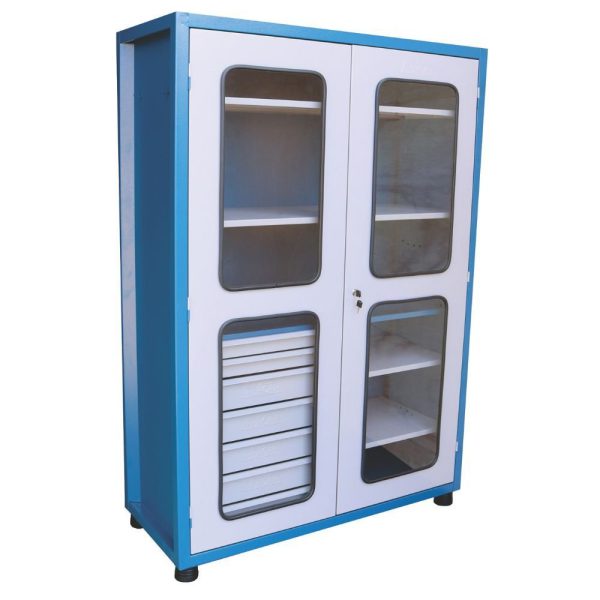 Armário para Ferramentas 02 Portas com Visor de Vidro 05 Prateleiras e 07 Gavetas ARM 257 PV Azul FERCAR-1519