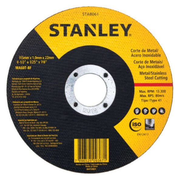 Disco Abrasivo de Corte para Aço Inox de 4.1/2 Pol. STANLEY-STA8061