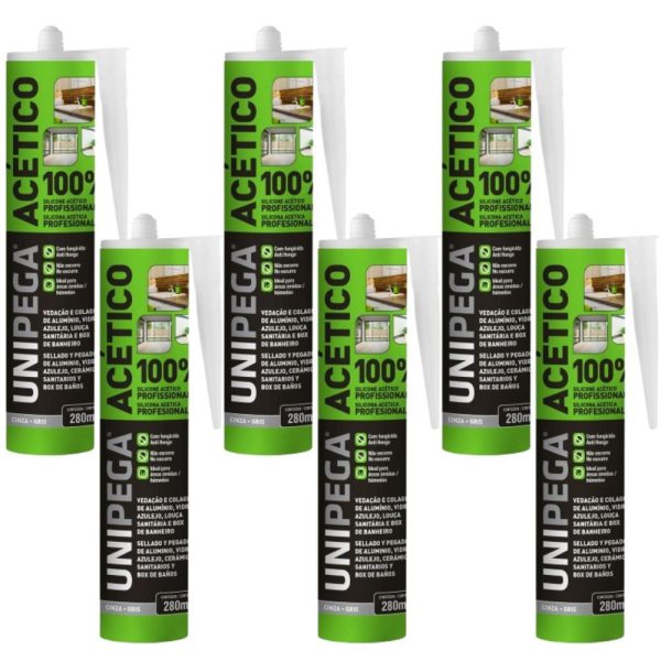 Kit 6 Silicones Acéticos Cinza 280ml UNIPEGA-K9282