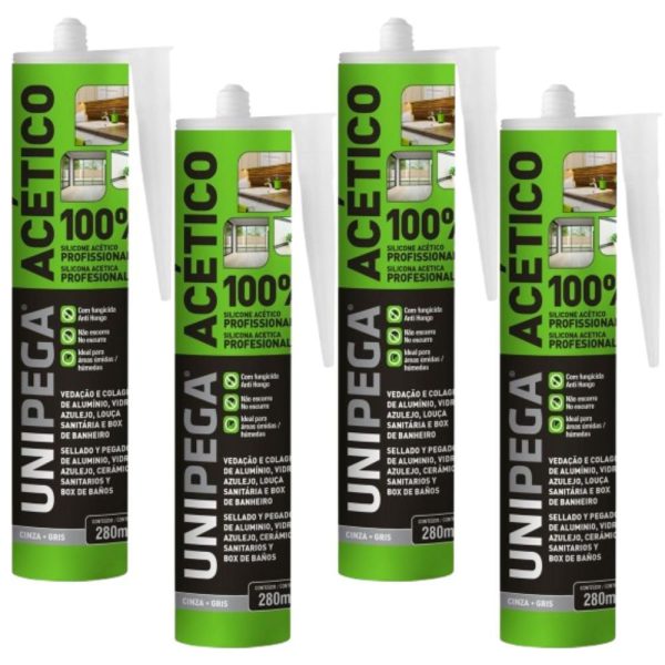 Kit 4 Silicones Acéticos Cinza 280ml UNIPEGA-K9281