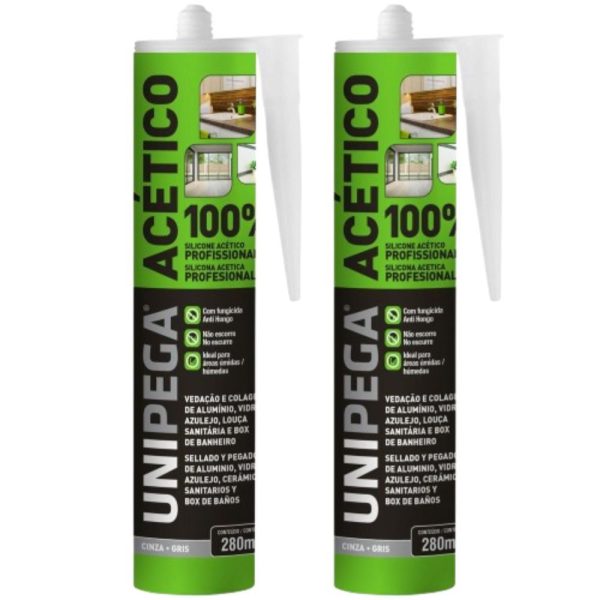 Kit 2 Silicones Acéticos Cinza 280ml UNIPEGA-K9280
