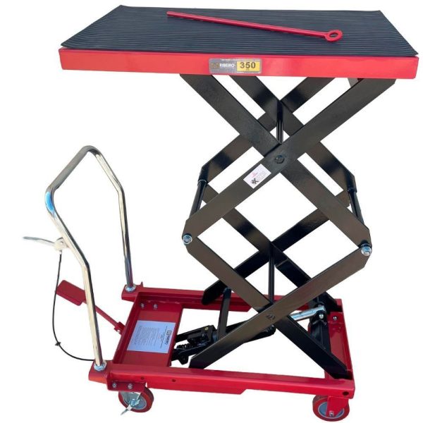 Mesa Hidráulica Pantográfica Duplo Estágio 350Kg Vermelho com Trava de Segurança e Borracha Antiderrapante RIBEIRO-9067