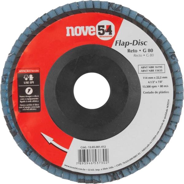 Disco de desbaste/acabamento flap-disc reto 4.1/2 Pol. grão 80 costado plástico NOVE54 NOVE54-1285081412