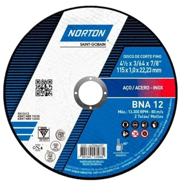 Disco de Corte BNA 12 115x1,0x22,23mm NORTON-66252846557