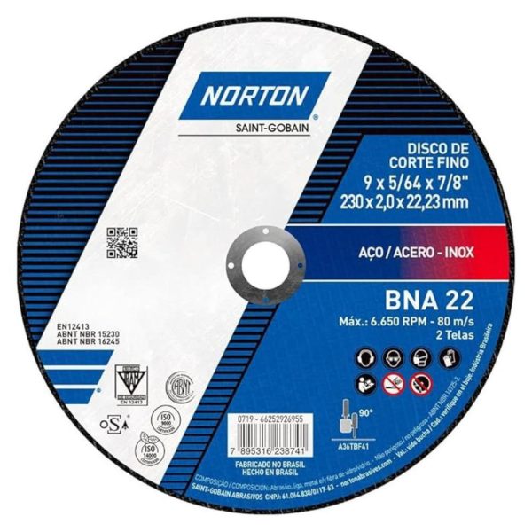 Disco de Corte BNA 22 230x2,0x22,23mm NORTON-66252926955