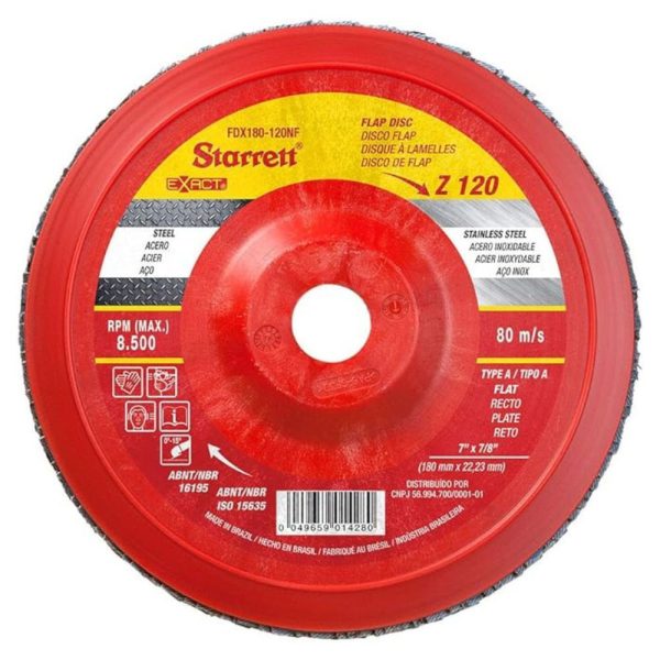 Disco Flap em Nylon Reto Tipo A 115 mm com Grão de Zircônio 120 STARRETT-FDX115-120NF
