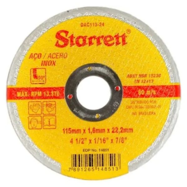 Disco de Corte de 4.1/2 Pol. para Aço Inox STARRETT-DAC115-24