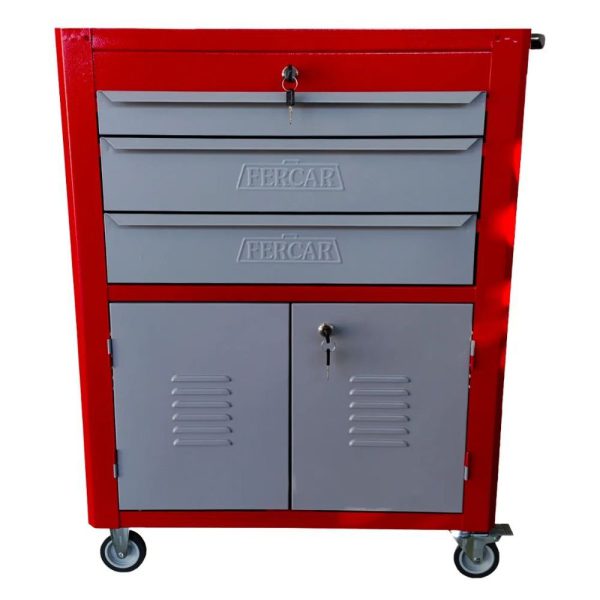 Carrinho para Ferramentas Vermelho com 3 Gavetas e 2 Portas FERCAR-C06-VM