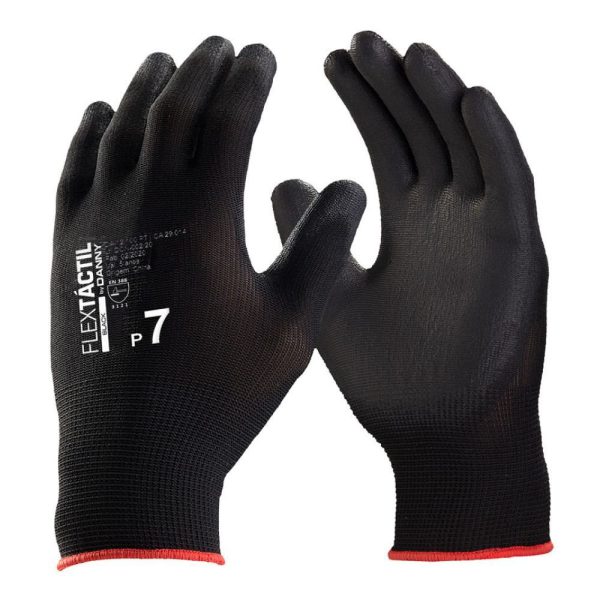 Luva de Segurança Nylon e PU Pigmentada/Tricotada Flextáctil Preta Tamanho P - 1 Par DANNY-DA12100V P