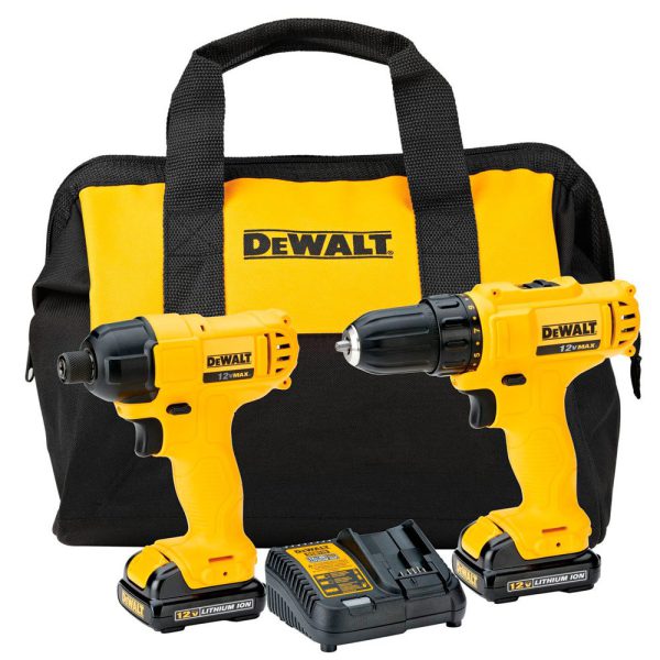 Combo 12V Parafusadeira e Furadeira 3/8Pol DCD700 + Parafusadeira de Impacto 1/4Pol DCF805 Com 2 Baterias 1,3Ah Carregador Bivolt e Bolsa DEWALT-DCK199C2