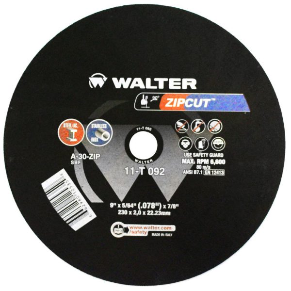 Disco de Corte Zip Cut 9 x 5/64 x 7/8 Pol. para Metal e Aço Inox WALTER-11T092