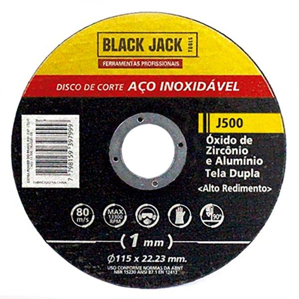 Disco de Corte para Aço Inoxidável 115 x 1 x 22,2mm BLACK JACK-J500