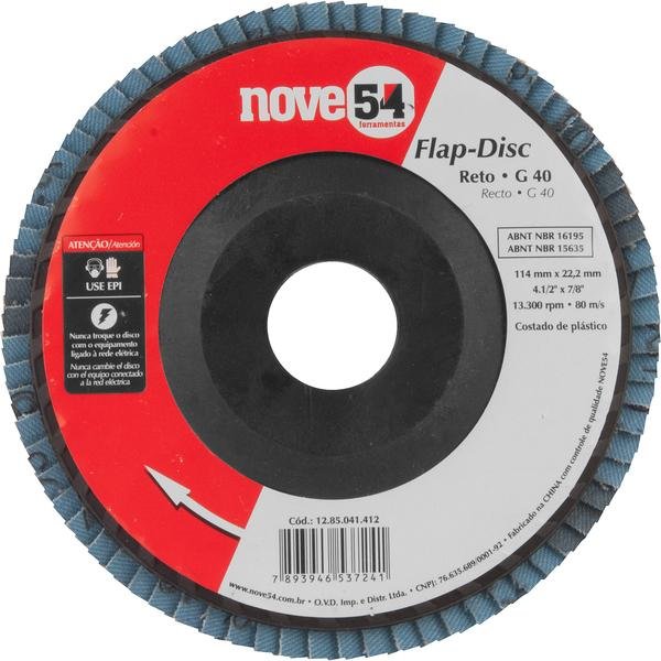Disco de desbaste/acabamento flap-disc reto 4.1/2 Pol. grão 40 costado plástico NOVE54 NOVE54-1285041412