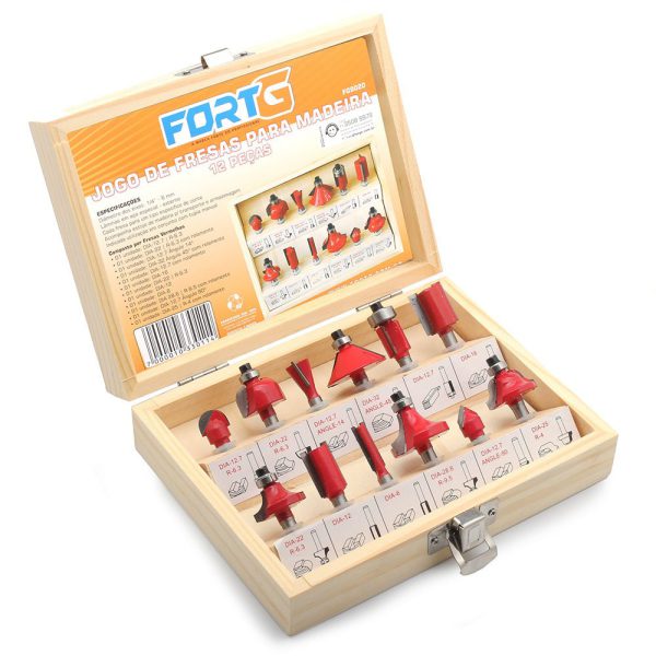 Jogo de Fresas Vermelhas 6mm com 12 Peças para Madeira FORTGPRO-FG9020