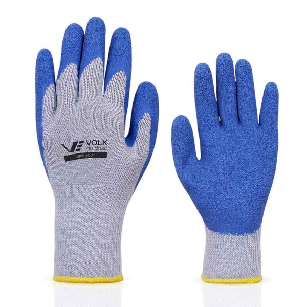Luva Grip Látex e Suporte Têxtil Cinza/Azul - Média VOLK-10.10.600.32-M