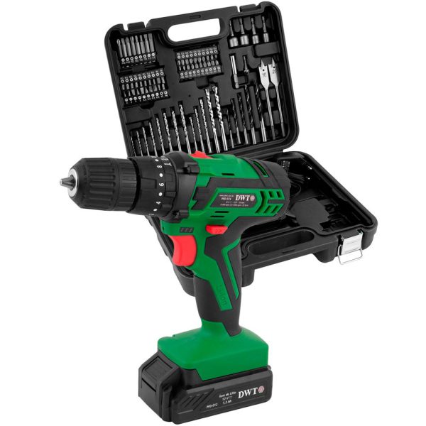 Parafusadeira/Furadeira de Impacto a Bateria 12V Li-Ion 3/8 Pol. Carregador Maleta e 74 Acessórios DWT BY VONDER-PFD074