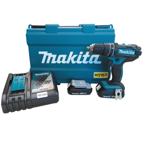 Parafusadeira/Furadeira de Impacto a Bateria 18V Li-Ion Motor 4 Polos com Carregador Rápido 2 Bat. e Maleta MAKITA-DHP482RAE-BIVOLT