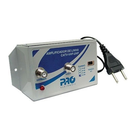 Amplificador de Linha 30DB Bivolt VHF - UHF - CATV - PQAL-3000