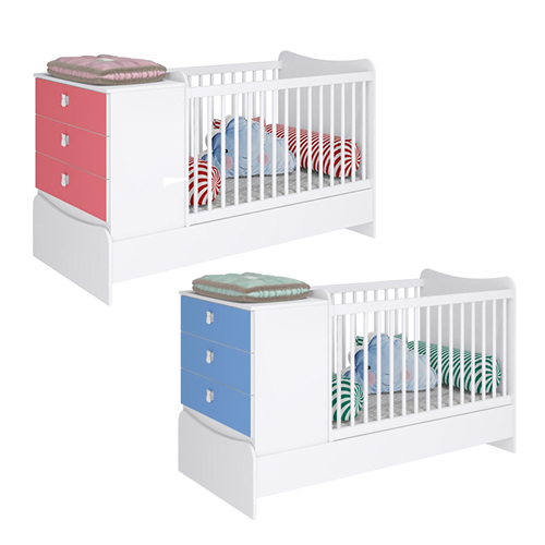 Berço Cama com Cômoda Americano Fofura Rosa