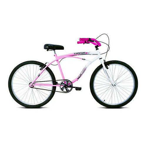 Bicicleta Aro 26 Confort Rosa e Branco