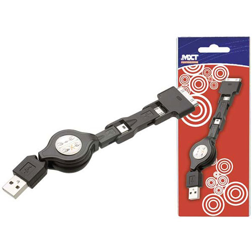 Cabo Usb Micro-Mini Retrátil para Iphone/Ipad 3x1 80cm