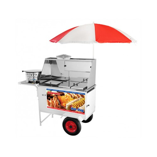 Carrinho Ambulante Mesa em Inox de Hot Dog Lanche Salgado
