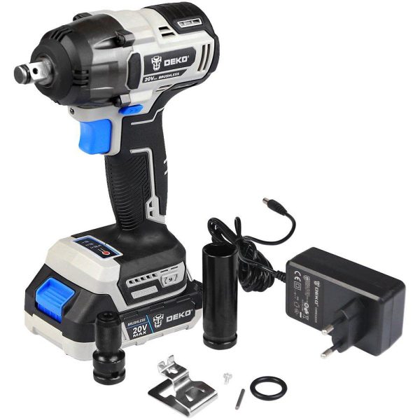 Chave de Impacto Parafusadeira Brushless 1/2 Pol com Bateria Lítio-Íon 2Ah 20V Carregador e Acessórios DEKO-DKBW20XL01-H
