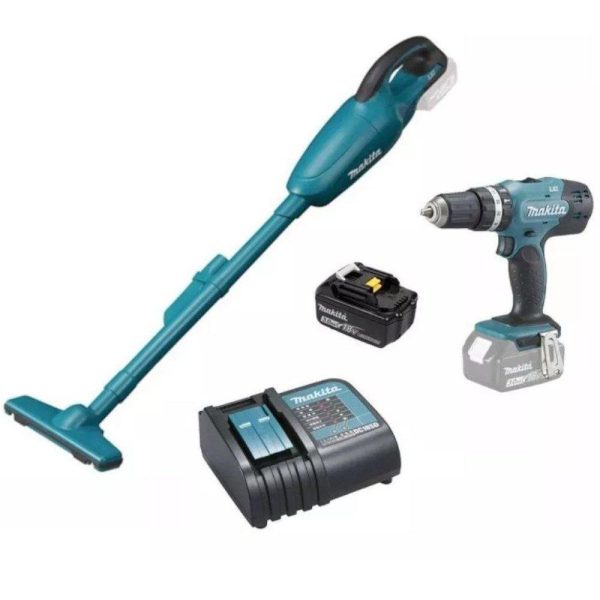 Combo Parafusadeira/ Furadeira de Impacto e Aspirador de Pó a Bateria 18V com Carregador e 1 Bateria MAKITA-KITDHP453+DCL