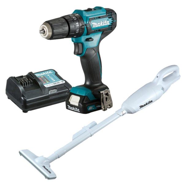 Combo Parafusadeira/Furadeira a Bateria 12V Li-Ion e Aspirador de Pó com Carregador MAKITA-KITHP333+CL106