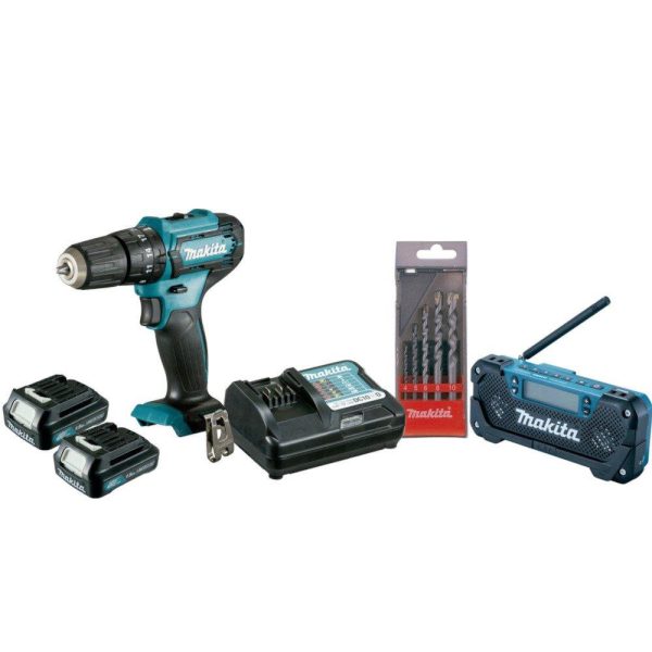 Combo Parafusadeira/Furadeira de Impacto a Bateria 12V Li-Ion e Rádio 12V com Carregador 2 Baterias MAKITA-KITHP333+MR052
