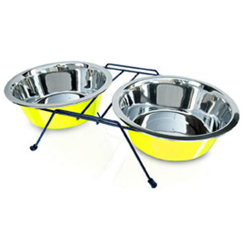 Comedouro Duplo em Inox para Cães e Gatos com Base - American Pets