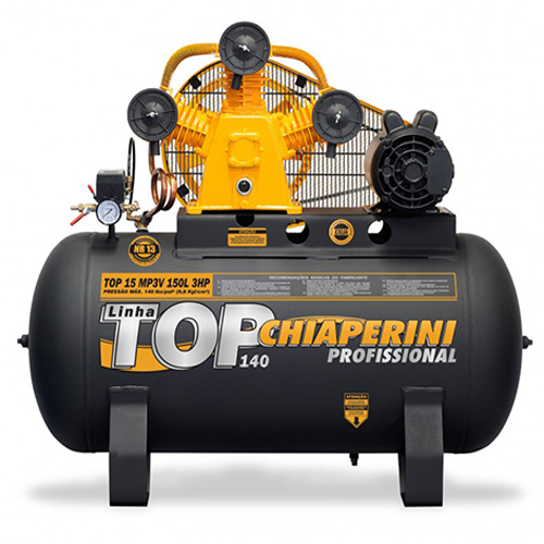Compressor de Ar Monofásico 3Hp, 140 libras, 15 pés, 150 Litros - TOP15MP3V150LTM