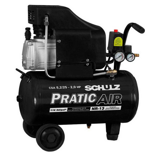 Compressor de ar baixa pressão 8,2 pés 25 litros monofásico - CSA8,2/25 - PRATIC AIR 110v