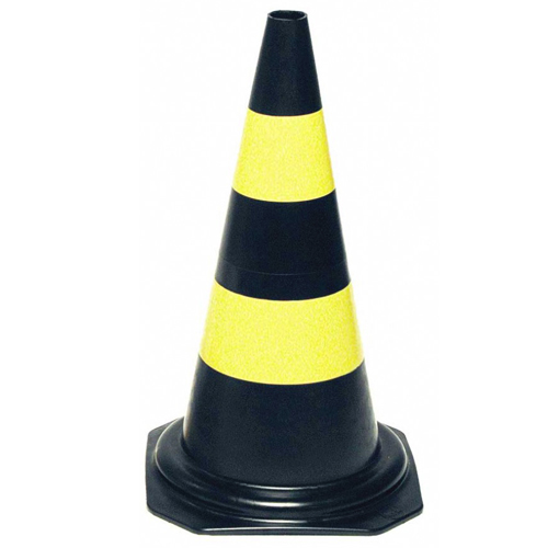 Cone de sinalização altura de 50 cm 2 faixas preto e amarelo
