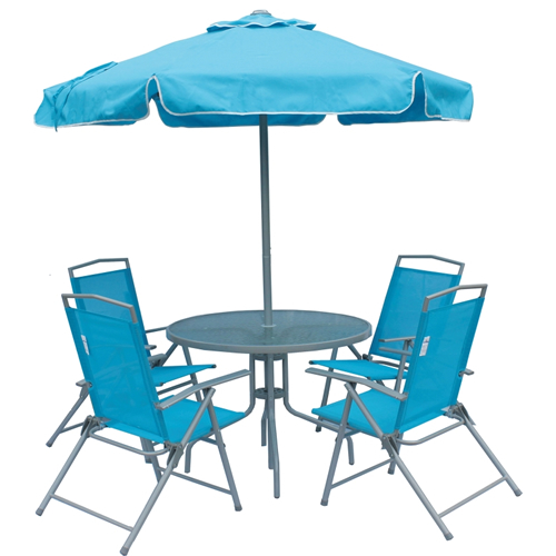 Conjunto 4 Cadeiras Guarda Sol Mesa Miami Azul