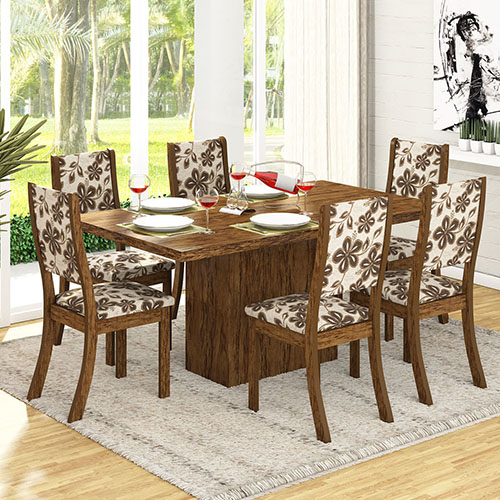 Conjunto Sala Dani K Mesa e 6 Cadeiras Avelã / Lumini