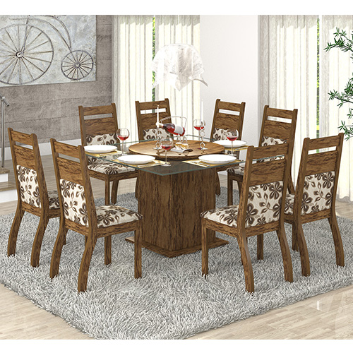 Conjunto Sala Dora E Mesa e 8 Cadeiras Avelã / Lumini