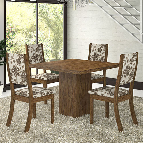 Conjunto Sala Gabí K Mesa e 4 Cadeiras Avelã / Lumini