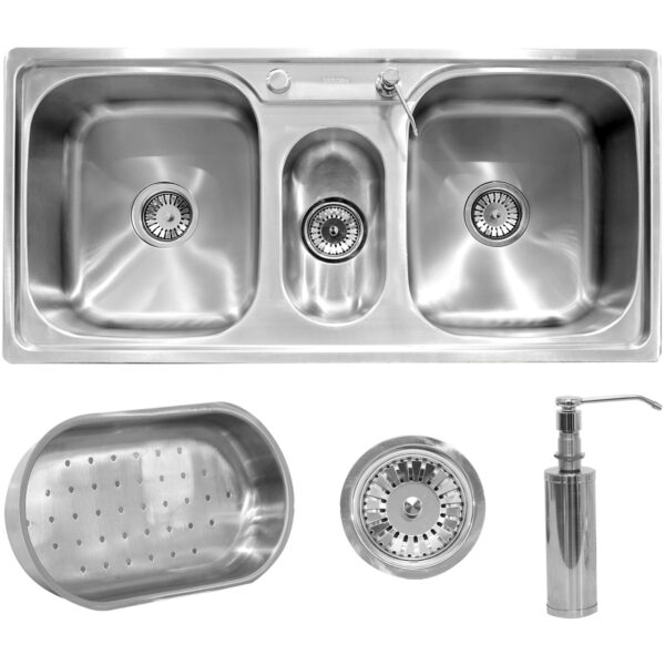 Cuba Aço Inox 304 Tripla Pia Cozinha Gourmet com Acessórios
