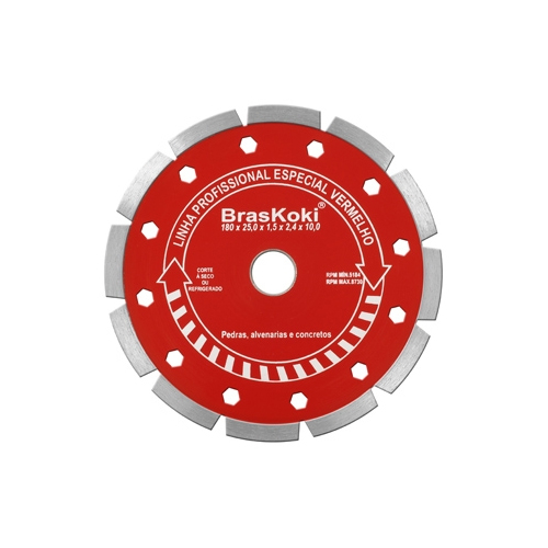 Disco Diamantado 180X25,4Mm e Bucha 22,3 mm - Vermelho
