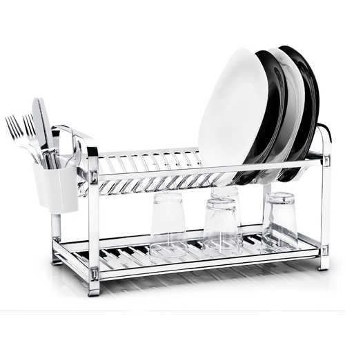 Escorredor 20 Pratos Inox Montado com Porta Talheres Plástico - MAK-INOX