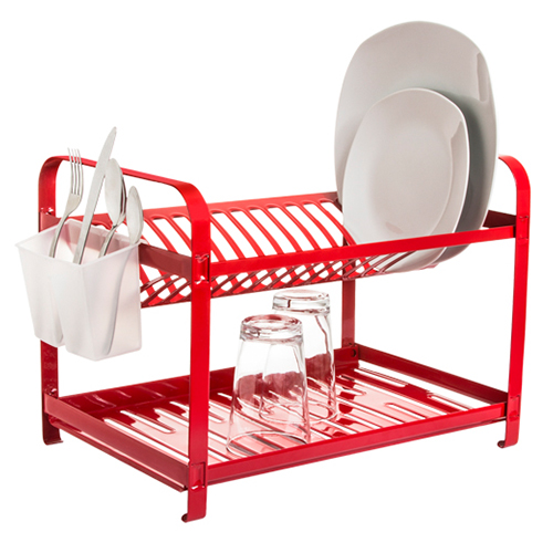 Escorredor de Pratos Aço Inox Vermelho Epóxi 16 Pratos - MAK-INOX