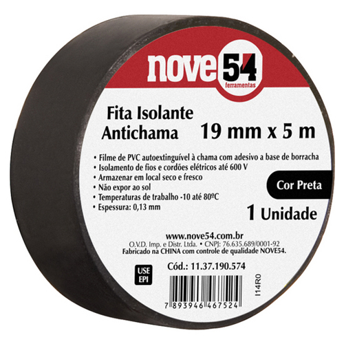 Fita Isolante 19 mm x 5 m Preta