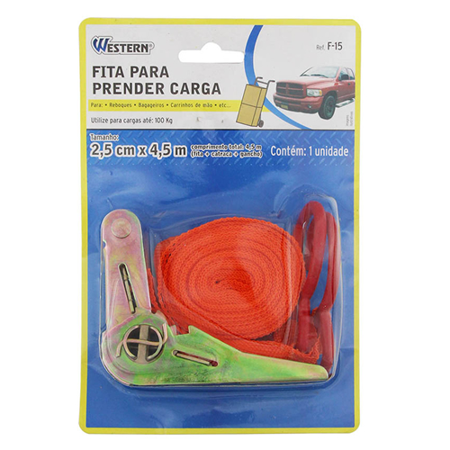 Fita para prender carga 2,5cm x 4,5m cód. F-15 100kg