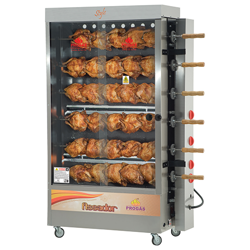 Forno Industrial Rotativo Capacidade 30 Frangos Queimador Tubular Bivolt com Espeto Tradicional